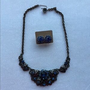 Vintage Blue and Silver Iridescent Necklace set with Statement Design‎